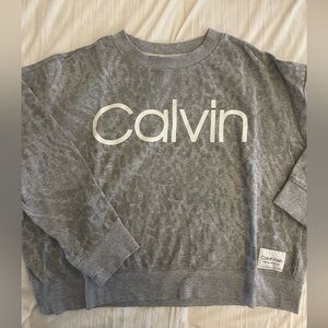 Calvin Klein Leopard Print Gray Crewneck Sweatshirt